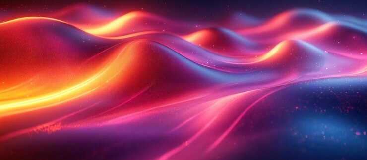 PSD fondo abstracto con líneas y ondas brillantes rojas, naranjas y azules