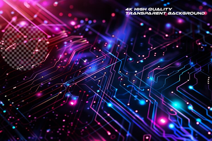 PSD fondo abstracto con patrones de circuitos digitales y gl en fondo transparente