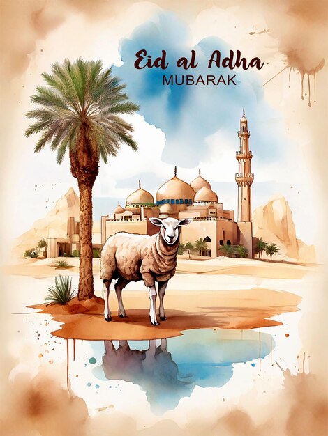 Fondo acuarela feliz eid al adha mubarak