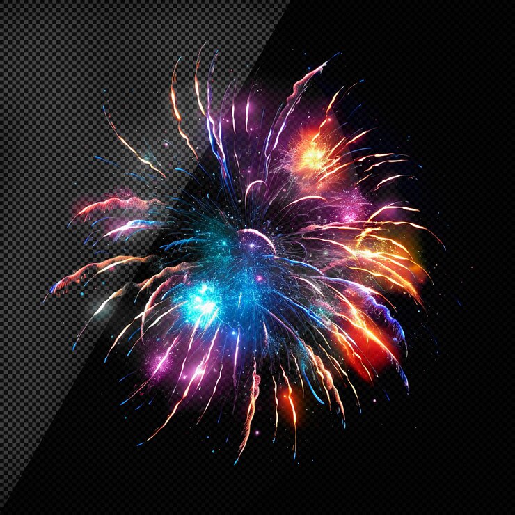 PSD fondo aislado de fuegos artificiales coloridos