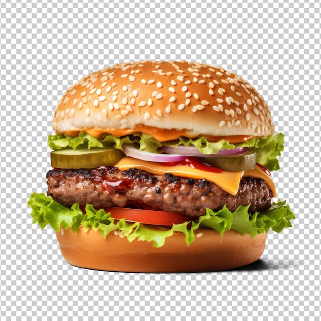 PSD fondo aislado de hamburguesa fresca y sabrosa