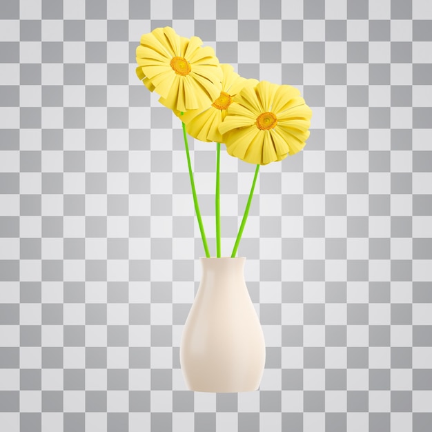 PSD fondo alfa de maceta de flores amarillas estilizadas 3d