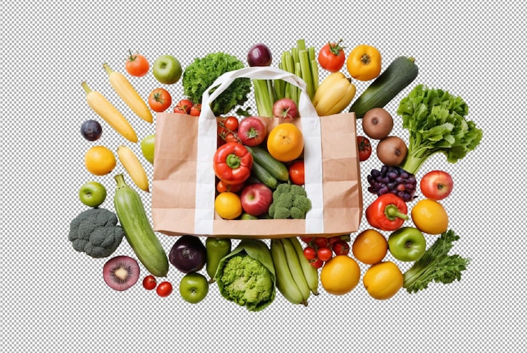 PSD fondo de alimentos saludables alimentos saludables en bolsas de papel verduras