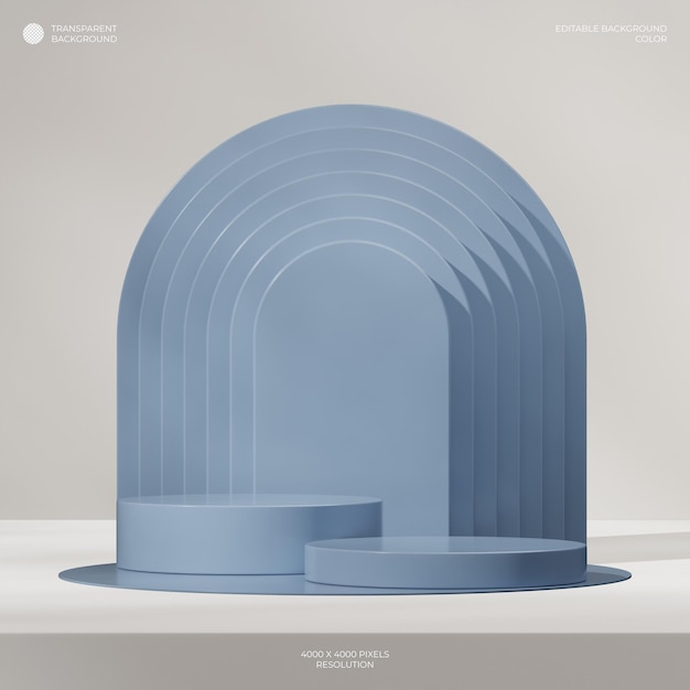 En el fondo del arco cuadrado, la imagen 3D representa el fondo transparente del podio del cilindro de color azul.