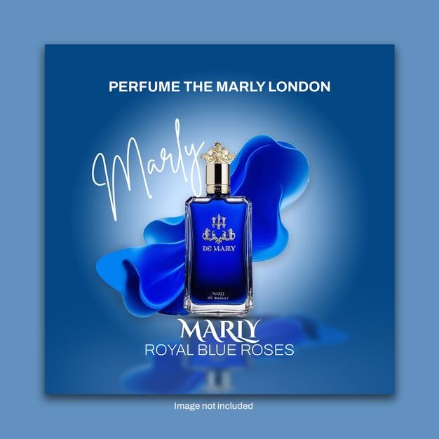 un fondo azul con una botella azul de royal royal