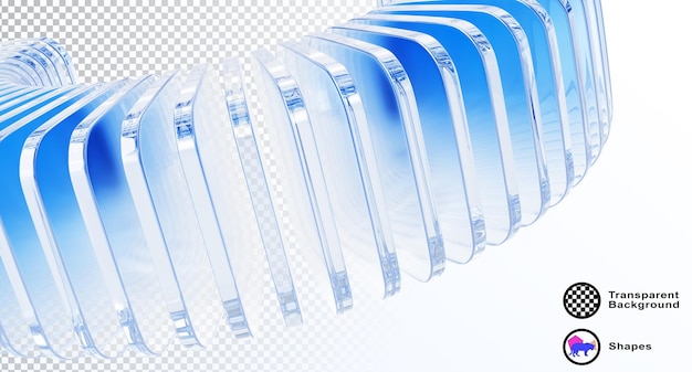 Fondo azul claro en 3D con una fila de placas cuadradas transparentes de vidrio Patrón de línea de onda curva abstracta Tabla de cristal de formas de bloques geométricos que representan diseño futurista tecnología digital