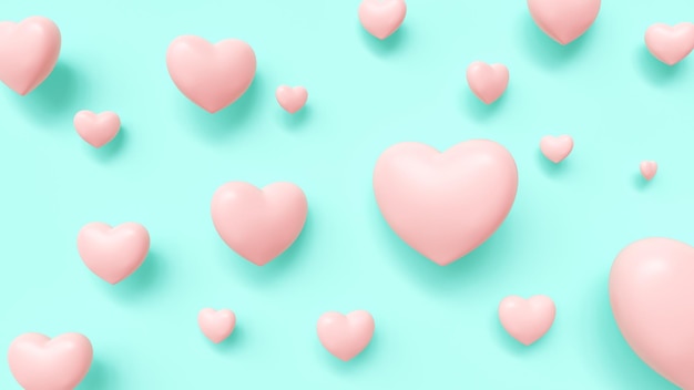 un fondo azul con corazones rosados y las palabras amor en rosa