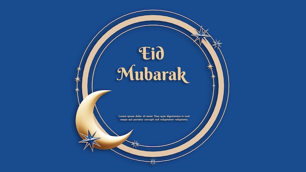 PSD un fondo azul y dorado con un marco redondo para el eid mubarak.