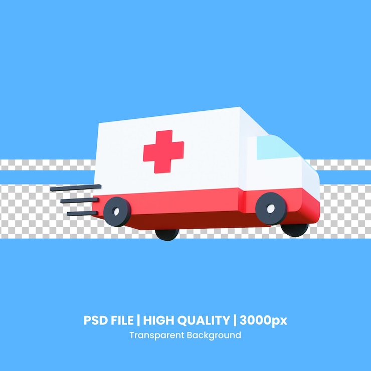 PSD un fondo azul con una imagen de una ambulancia con una cruz roja.