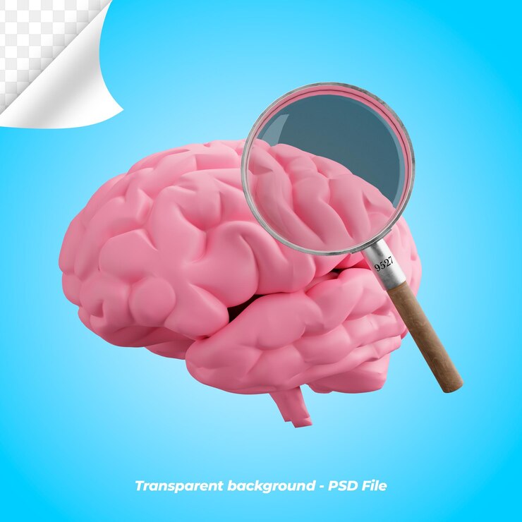 PSD un fondo azul con una imagen de un cerebro y una lupa.