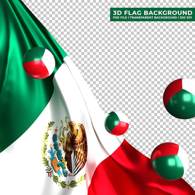 Fondo de bandera de méxico con adorno de bola 3d