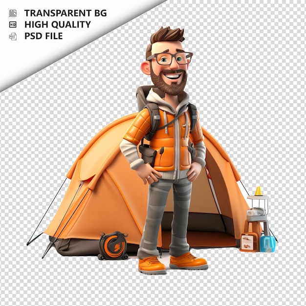 PSD el fondo blanco es el estilo de dibujos animados de european man camping 3d