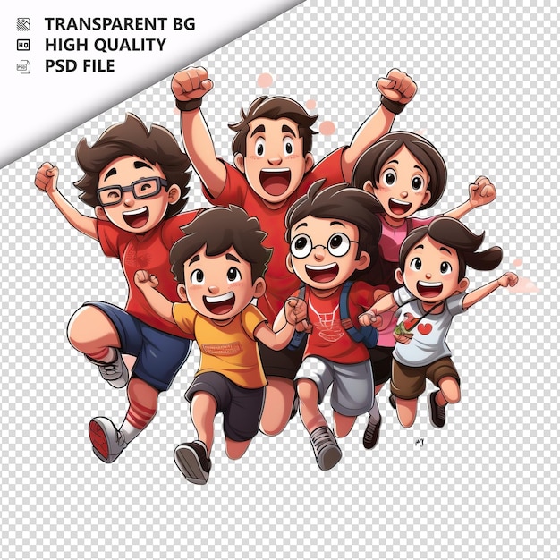 PSD el fondo blanco del estilo de dibujos animados 3d de asian family jumping es