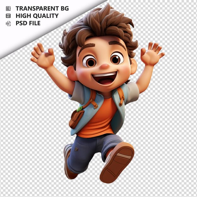 PSD el fondo blanco del estilo de dibujos animados american kid jumping 3d es