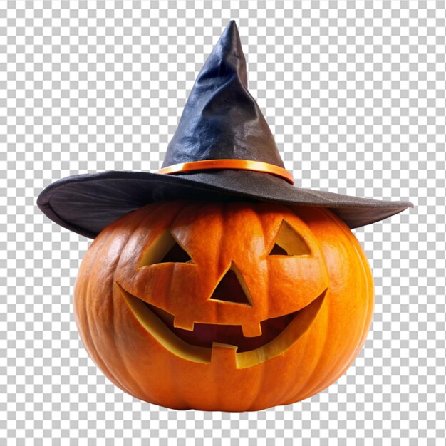 PSD fondo de calabaza con sombrero de bruja en fondo transparente