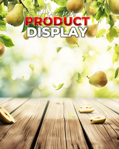 PSD fondo del cartel promocional del producto con pera asiática