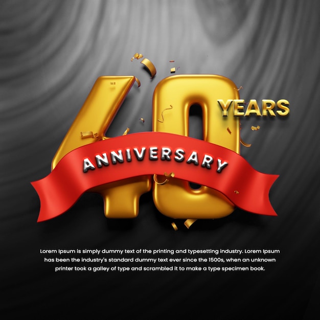 Fondo de celebración de 40 aniversario con cinta y confeti o publicación en redes sociales de aniversario de oro