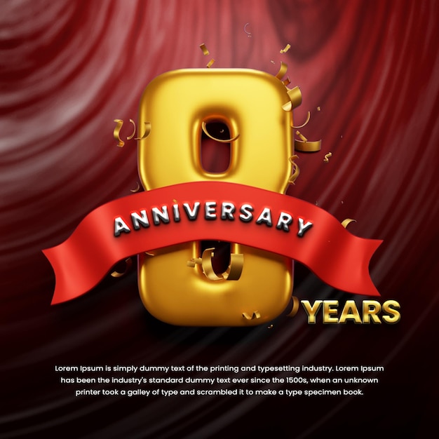 Fondo de celebración de 8 aniversario con cinta y confeti o publicación en redes sociales de aniversario de oro