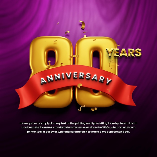 Fondo de celebración del 80 aniversario con cinta y confeti o publicación en las redes sociales del aniversario de oro