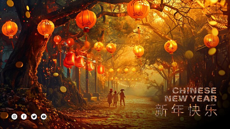 Fondo de celebración del año nuevo chino PSD gratuito con texto