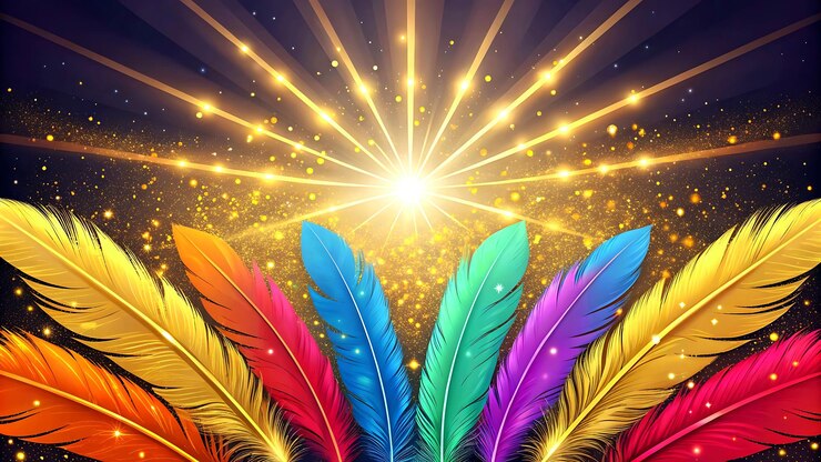 PSD el fondo de la celebración de las plumas vibrantes