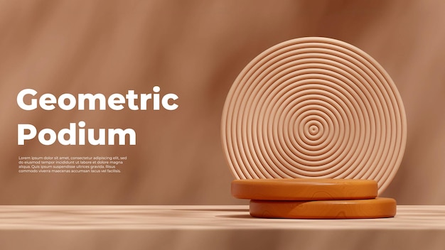 Fondo circular geométrico Imagen de renderizado 3d maqueta textura de madera podio escena marrón en el paisaje