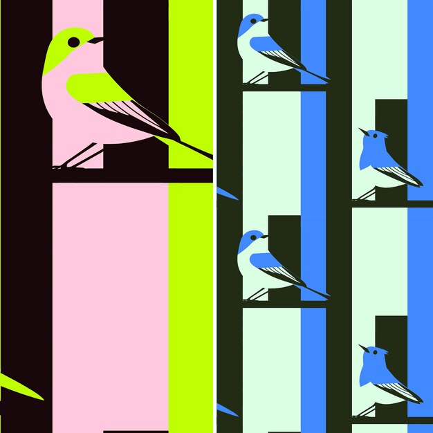 un fondo colorido con pájaros en la parte inferior y un fondo de colores