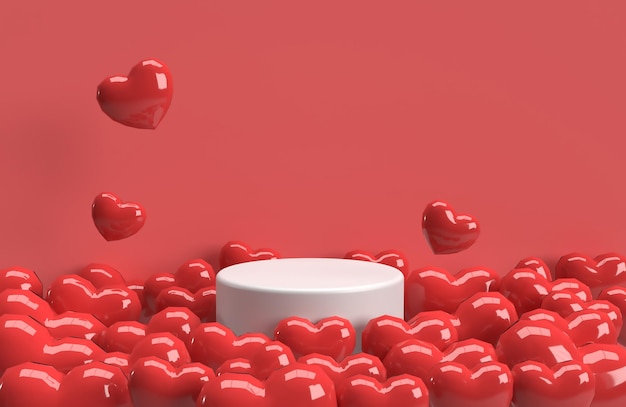 Fondo de corazón de San Valentín 3D con muchas escenas de productos de corazón