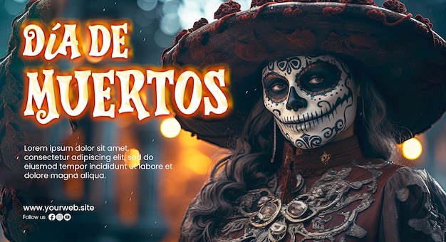 Fondo de cosplay de calavera de Da de Muertos