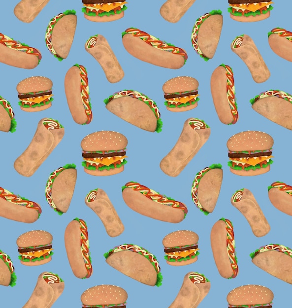 PSD fondo sin costuras con ilustraciones de hamburguesas de comida en colores pastel