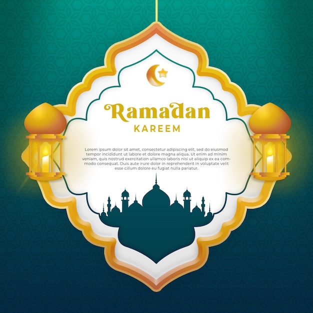 Fondo cuadrado de ramadan kareem en color verde y dorado de lujo