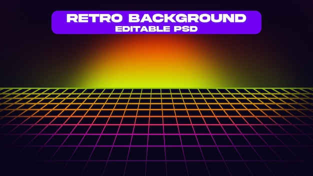 fondo de cuadrícula retro de neón psd