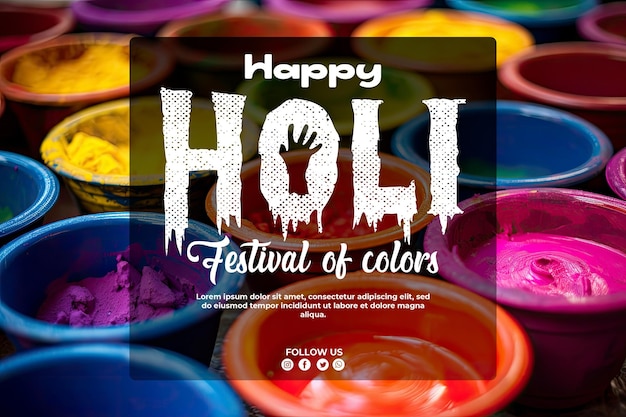 PSD el fondo de un cuenco que contiene colorido holi en la celebración de holi.