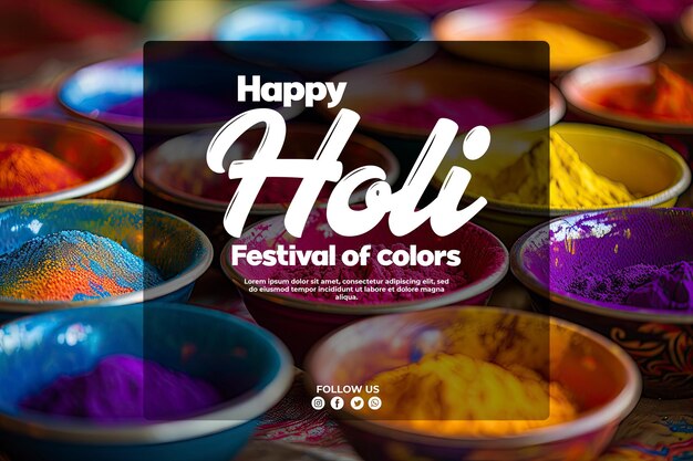 PSD el fondo de un cuenco que contiene colorido holi en la celebración de holi.