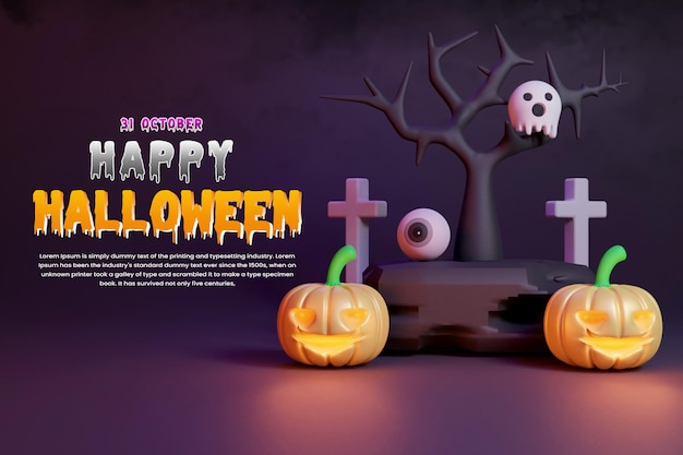 PSD fondo decorativo realista feliz halloween o render 3d de fondo feliz halloween