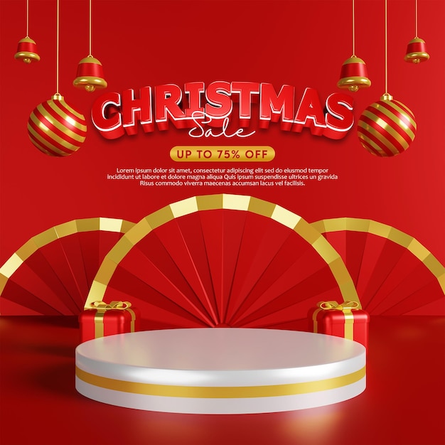 Fondo della posta di media sociali di vendita di natale con gli ornamenti 3d