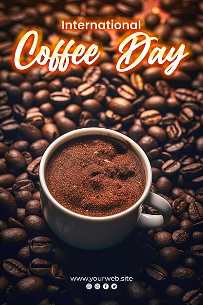 Fondo del día internacional del café y cartel de café.