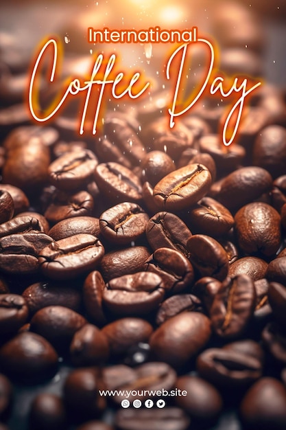 PSD fondo del día internacional del café y cartel de café.