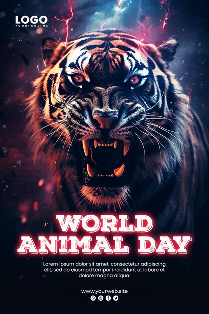 PSD fondo del día mundial de los animales y diseño de carteles animal épico impresionante