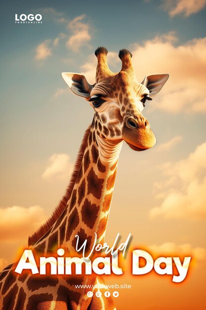 PSD fondo del día mundial de los animales con fondo de jirafa