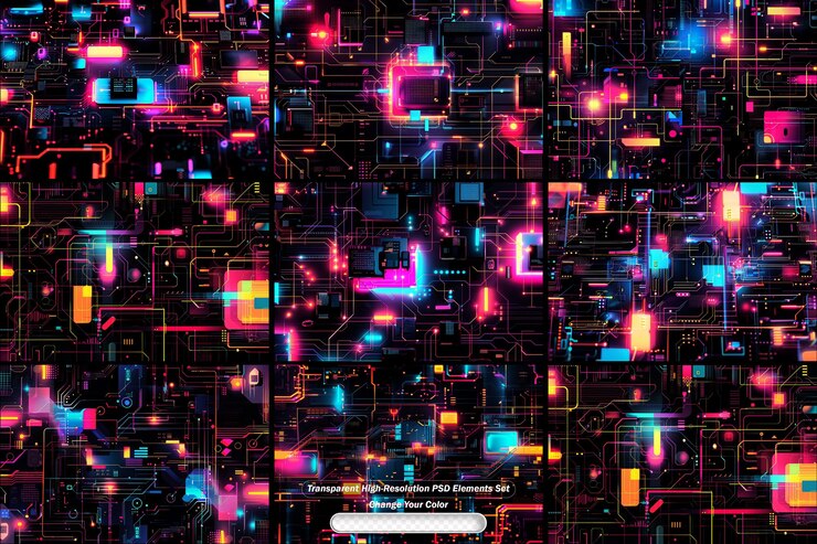 PSD fondo digital abstracto colorido con elementos de gradiente transparente y formas geométricas