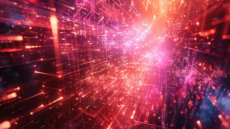 PSD fondo digital abstracto con líneas brillantes y partículas que representan el flujo de datos y la conectividad