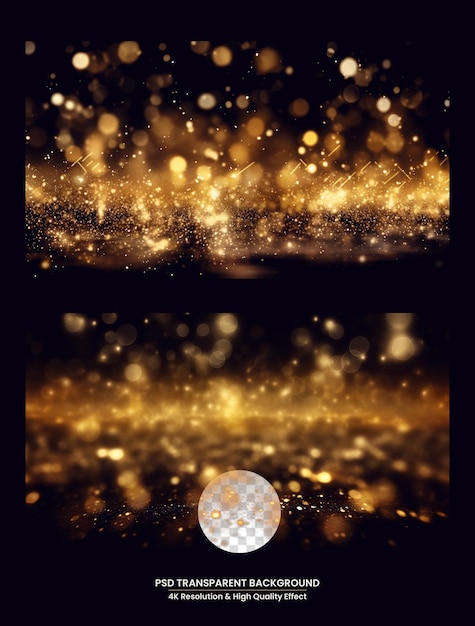 Fondo dorado de lujo abstracto con fondo de luces vintage con brillo de partículas doradas