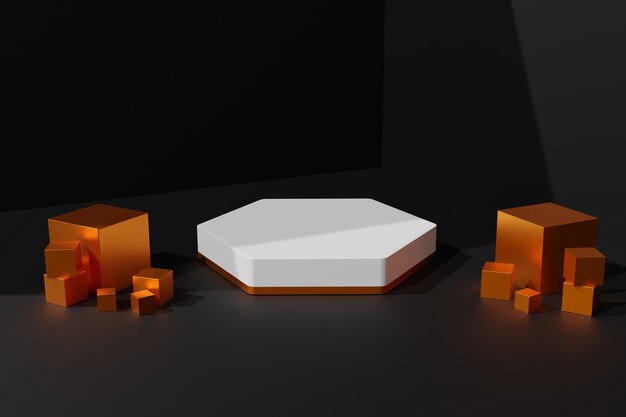 Fondo elegante de la escena del podio dorado y blanco 3d