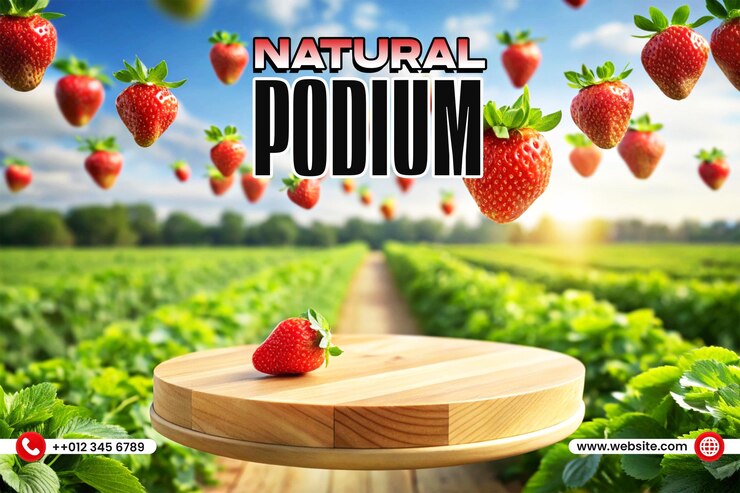 PSD fondo de exhibición del podio de productos de fresa