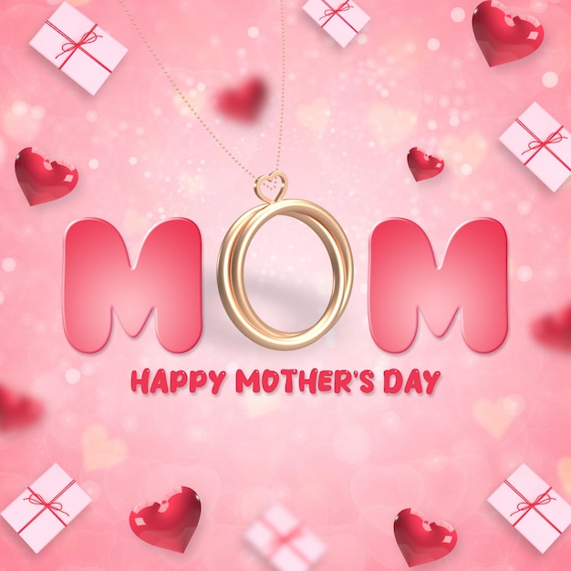 Fondo de feliz día de la madre con corazones en 3D PSD