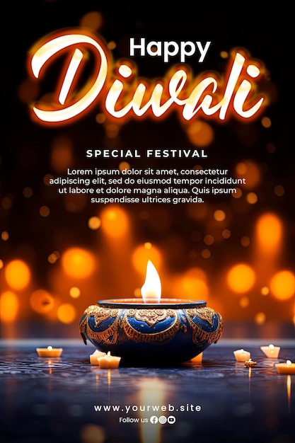 PSD fondo feliz diwali y cartel de diwali