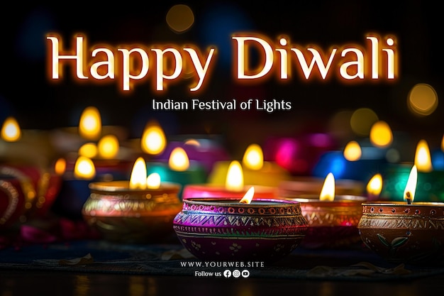 Fondo feliz de diwali y plantilla de banner de feliz diwali