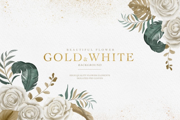 Fondo floral dorado y rubor PSD gratuito