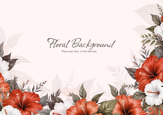 Fondo floral con flores de hibisco rojas y blancas